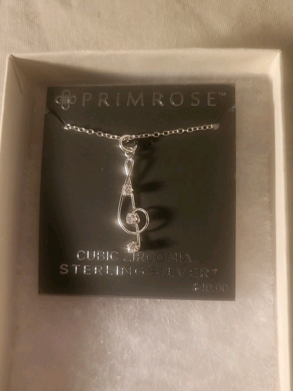 Primrose Cubic Zirconia Sterling Silver Music Note Necklace