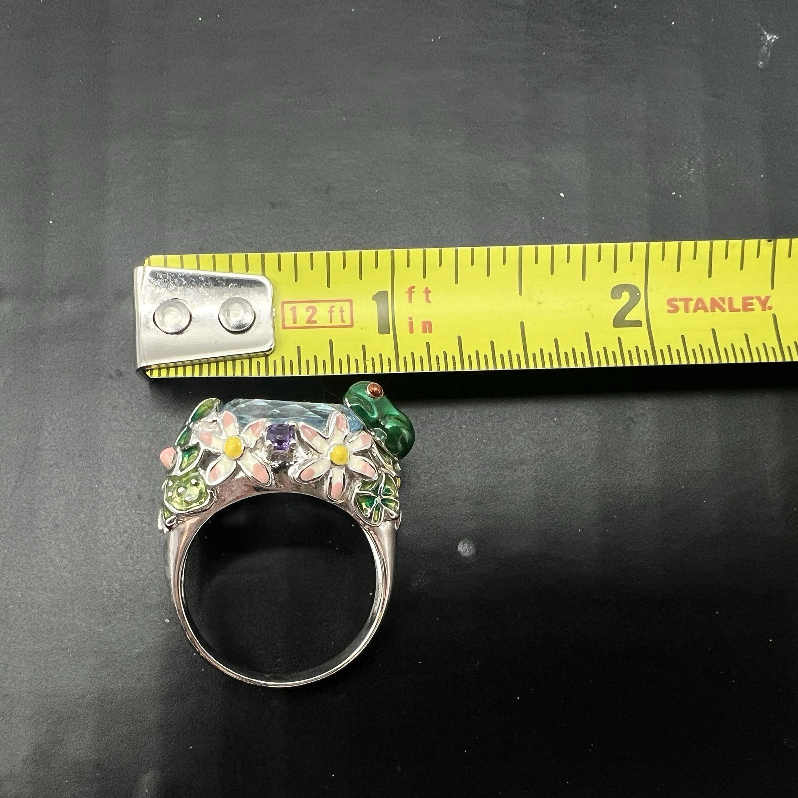 Ross Simons Sterling Silver Frog Pond Ring Blue Topaz Amethyst Enamel Size 9
