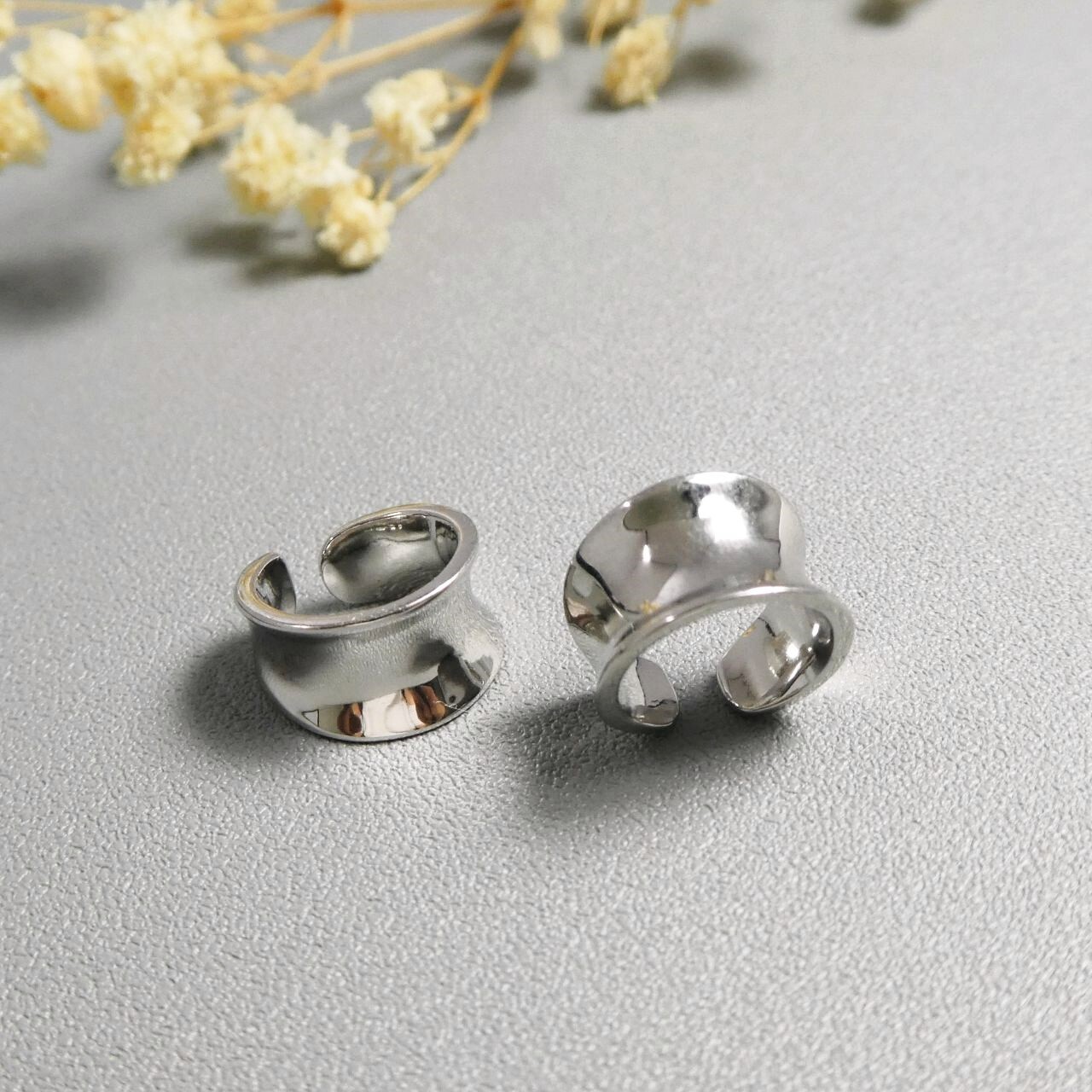PAIR Concave Curved Small Sterling Silver Earring Ear Cuff Non Piercing Chic