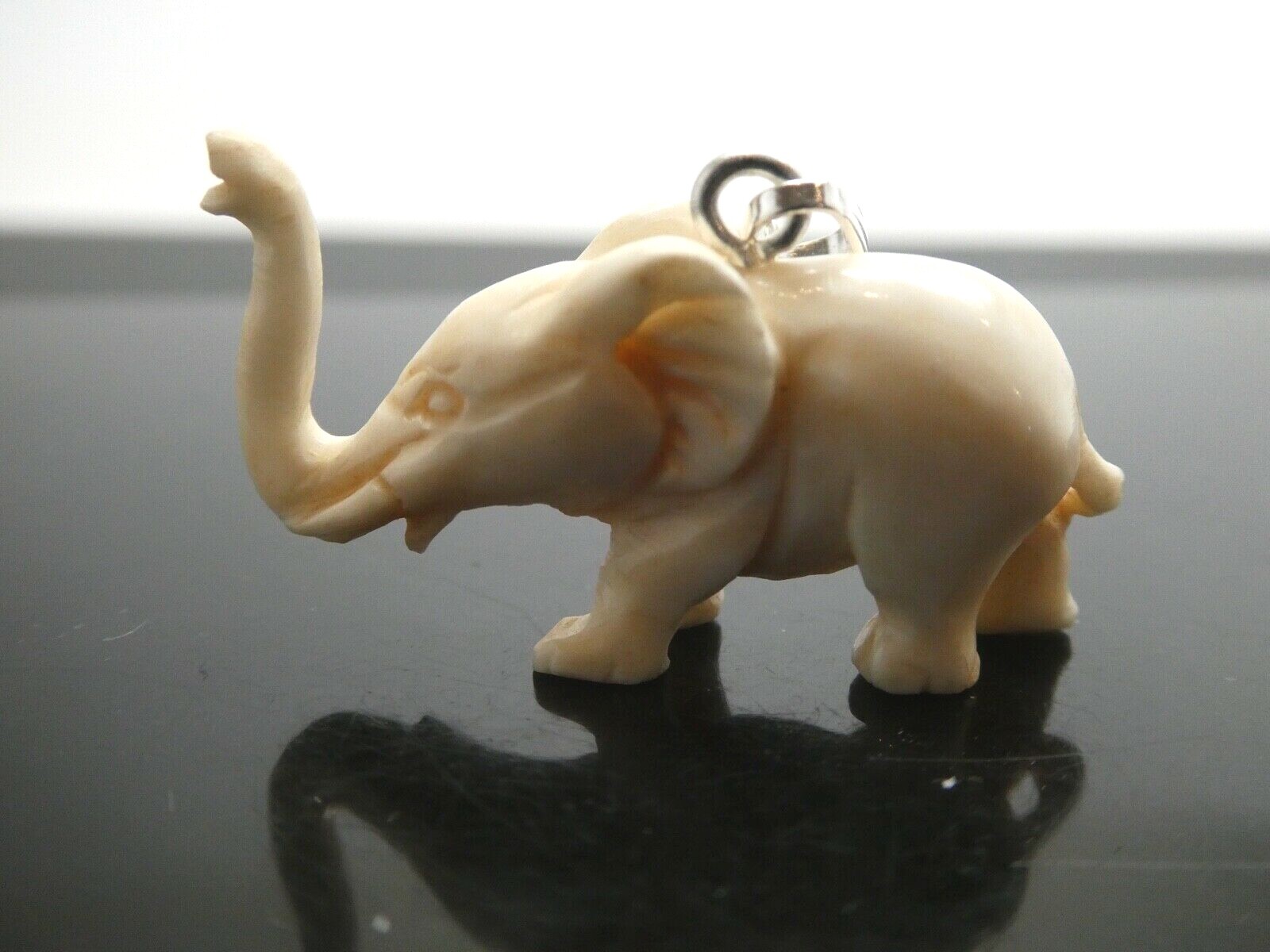 ELEPHANT Carved Water Buffalo Bubalus Bubalis Bone Pendant Necklace With Cord