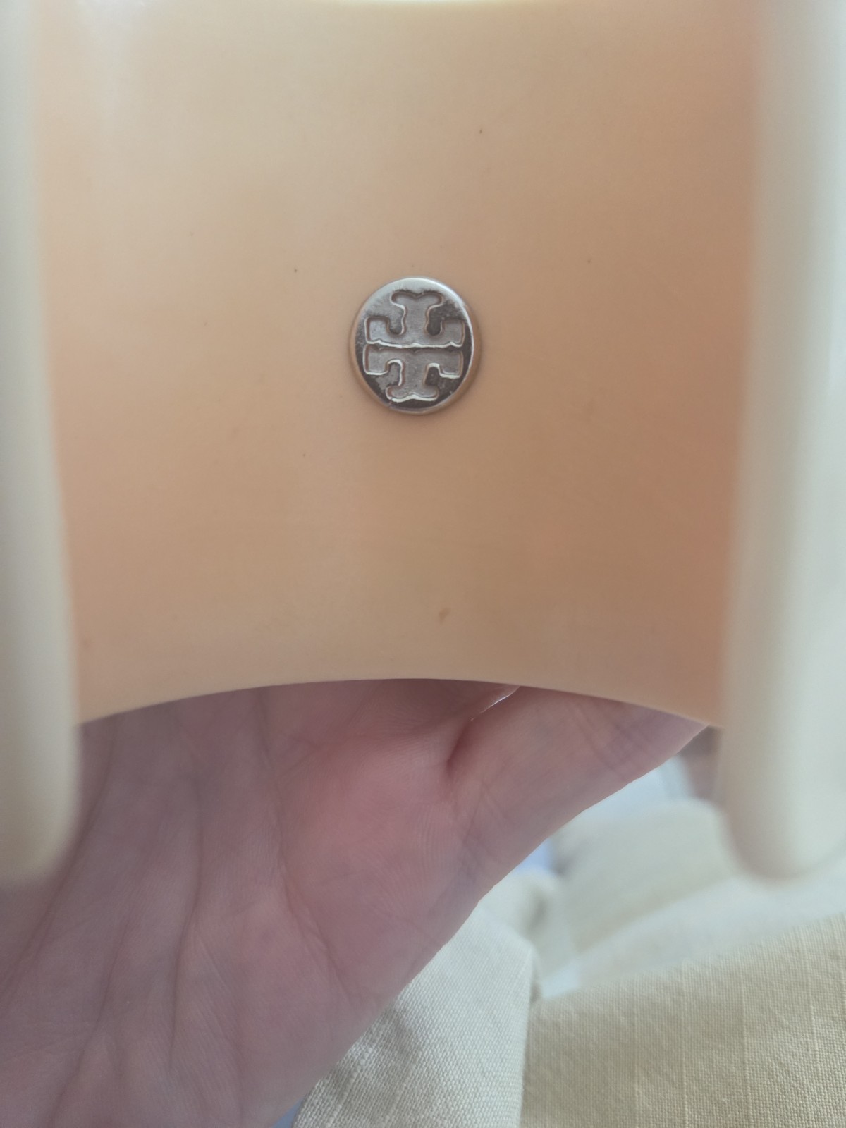 MCM Style Tory Burch Resin Wide Bangle With Metal Emblem