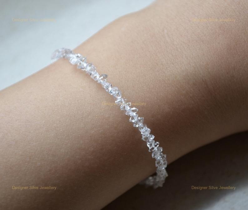 Herkimer Diamond Quartz Gemstone 925 Silver Wedding Boho Beaded Bracelet Jewelry