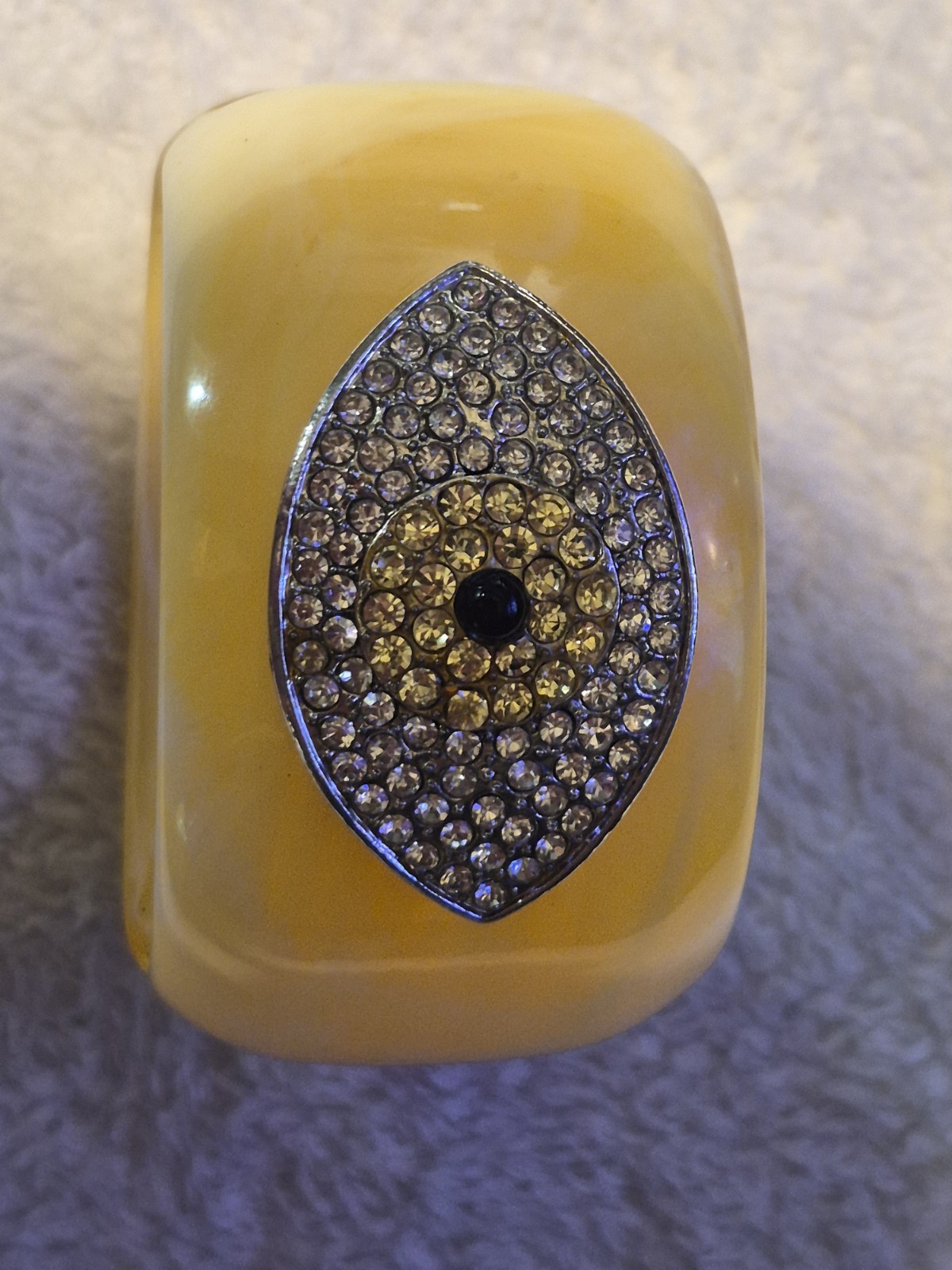 Premium Marbled Yellow Resin Rhinestone Evil Eye Clamper Bangle