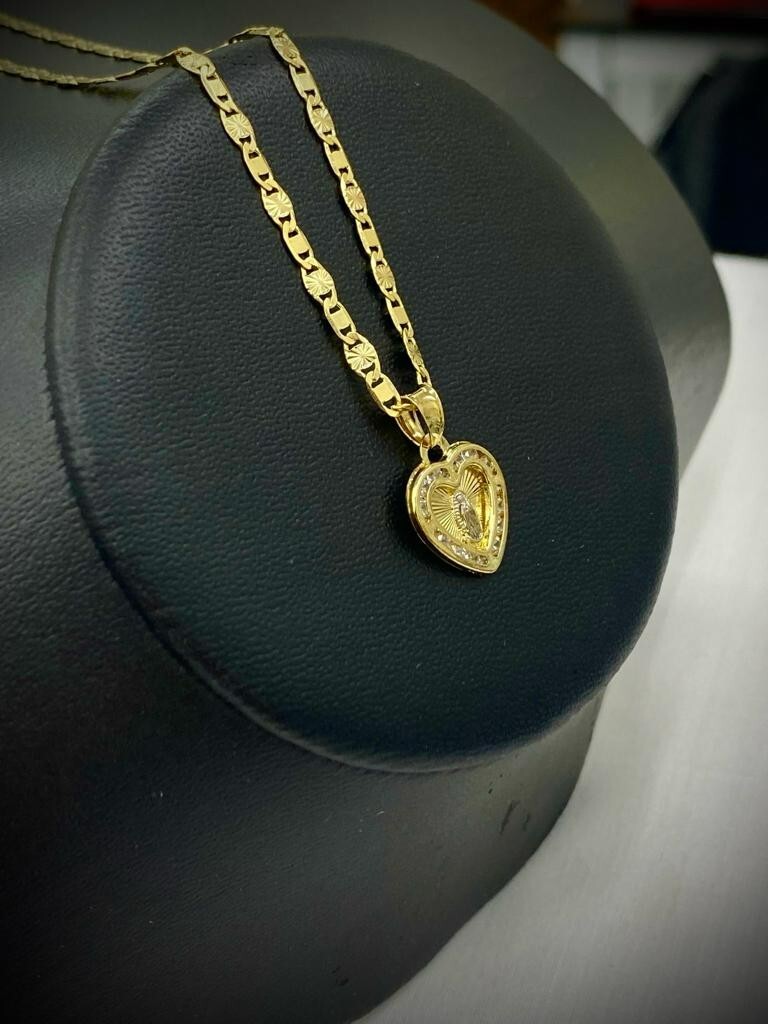 Baby Kids Heart Guadalupe Necklace Cadena Corazon Oro 14K Womens Gifts Valentino