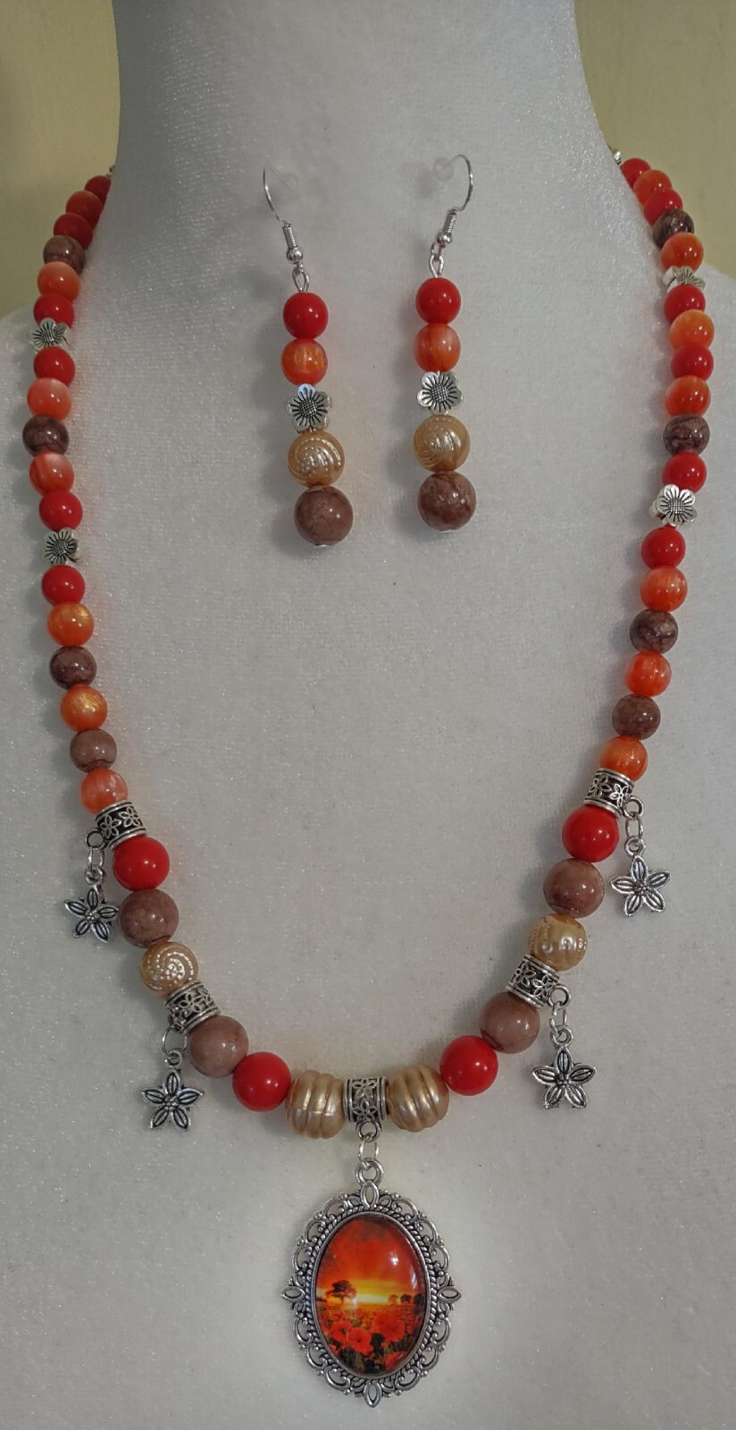 Hand beaded necklace, Poppy field, Flowers, Sunrise, Nature, Splendid beauty