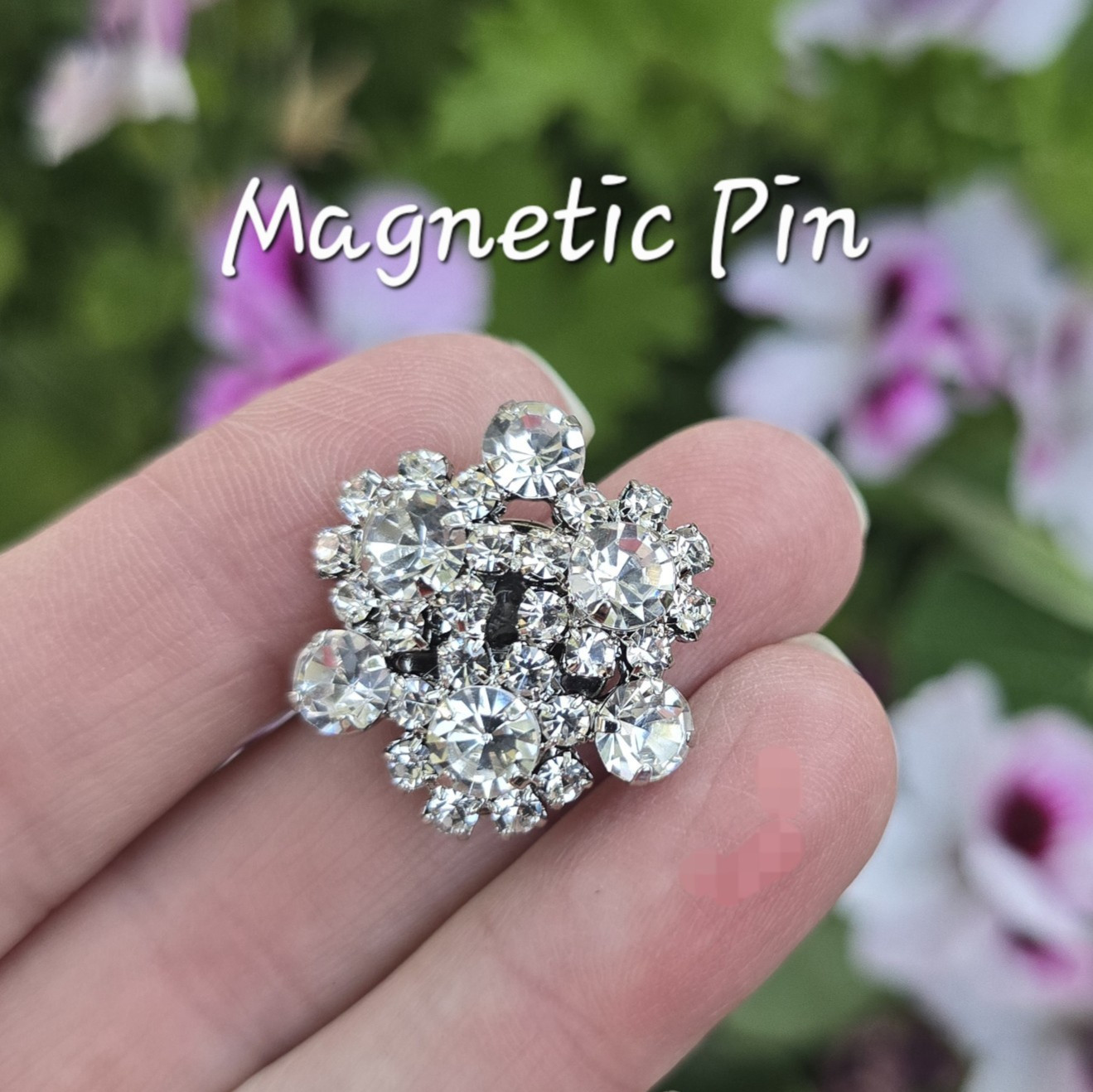 Crystal MAGNETIC pin, clear cluster. Magnetic scarf pin, clothing, dress clasp