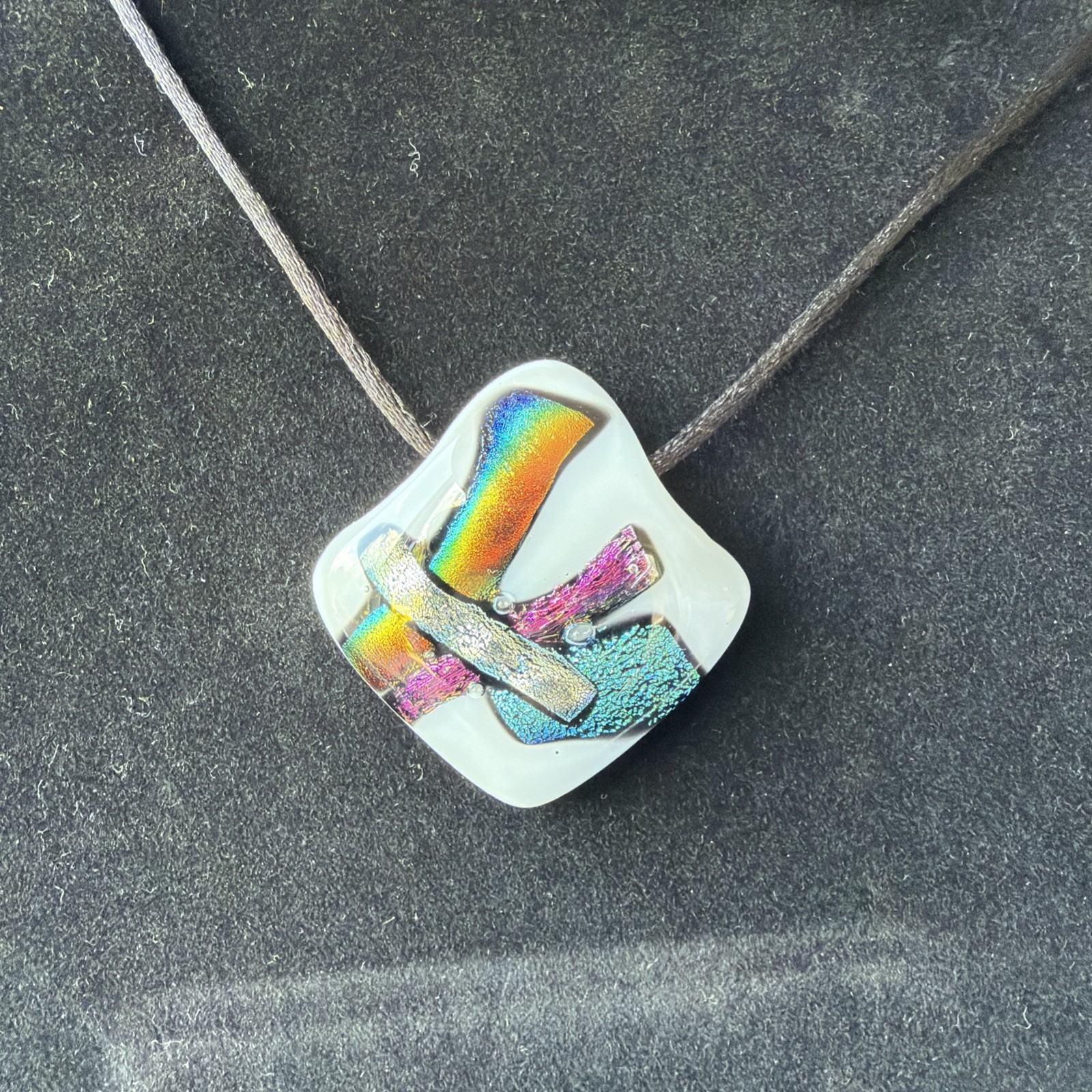 Handmade Square Glass Pendant, Dichroic Fused Glass Jewellery, 3.5cm sq
