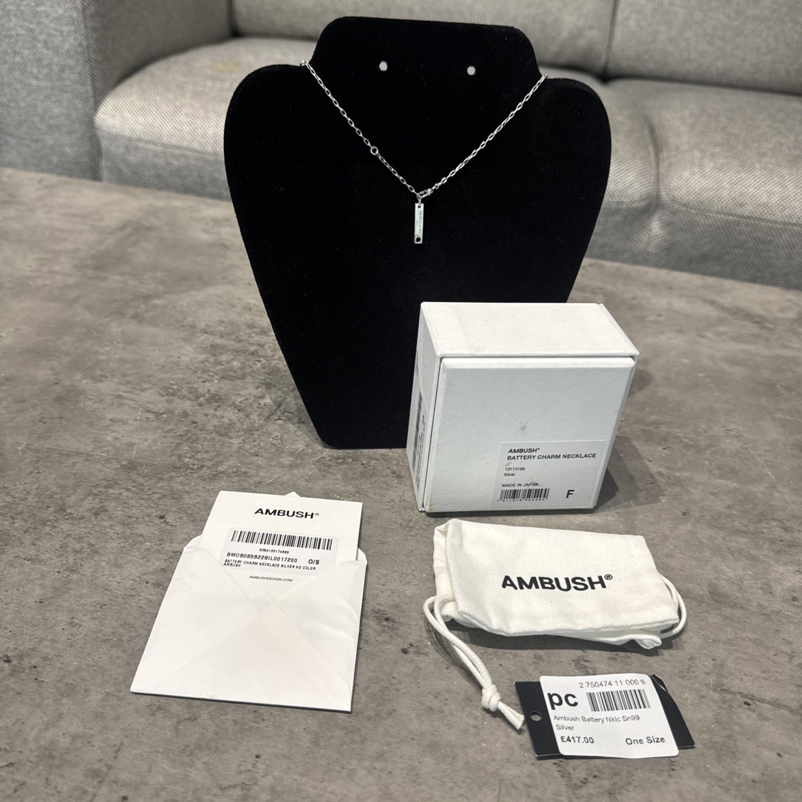AMBUSH Battery Charm Necklace Sterling Silver 925 Unisex-Adult NEW £417