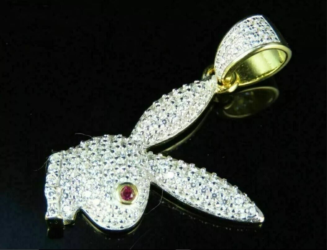 Round Cut Simulated Diamond Stunning Playboy Pendant In 14k Yellow Gold Plated