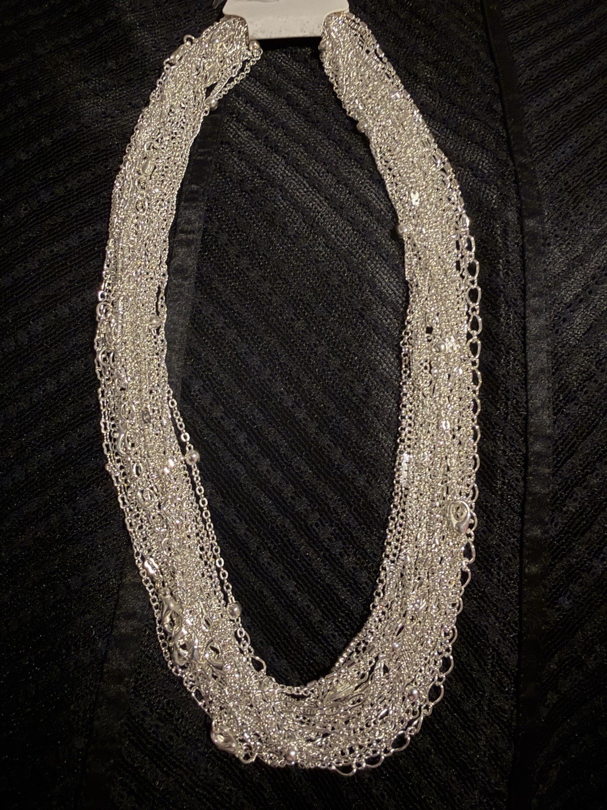 Silver Tone Multi-Strand Layered Statement Chain Necklace, Cable Chain