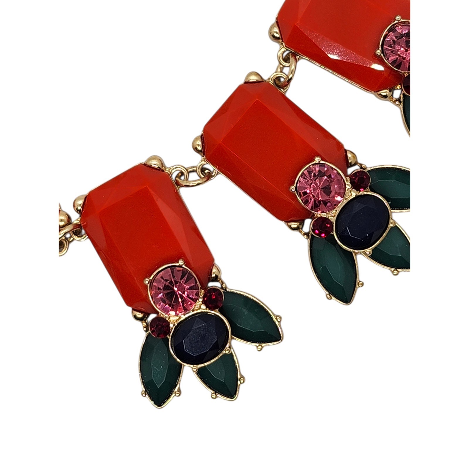 Talbots Rose Gold Toned Statement Necklace Orange Pink Green Blue Tones 18″-20″
