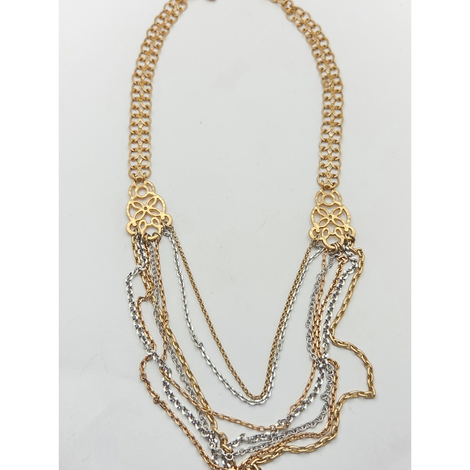 ​Brighton Multi-Strand Mixed Metal Chain Necklace 21″ Gold Silver Filigree