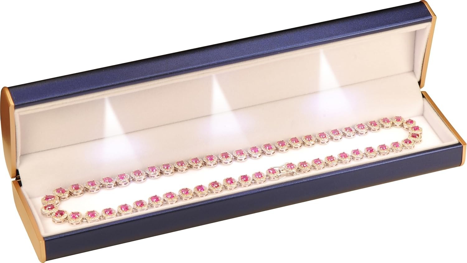 “Three LED Lights Black Bracelet Box Luxury PU Leather Dome Top Designed with Go