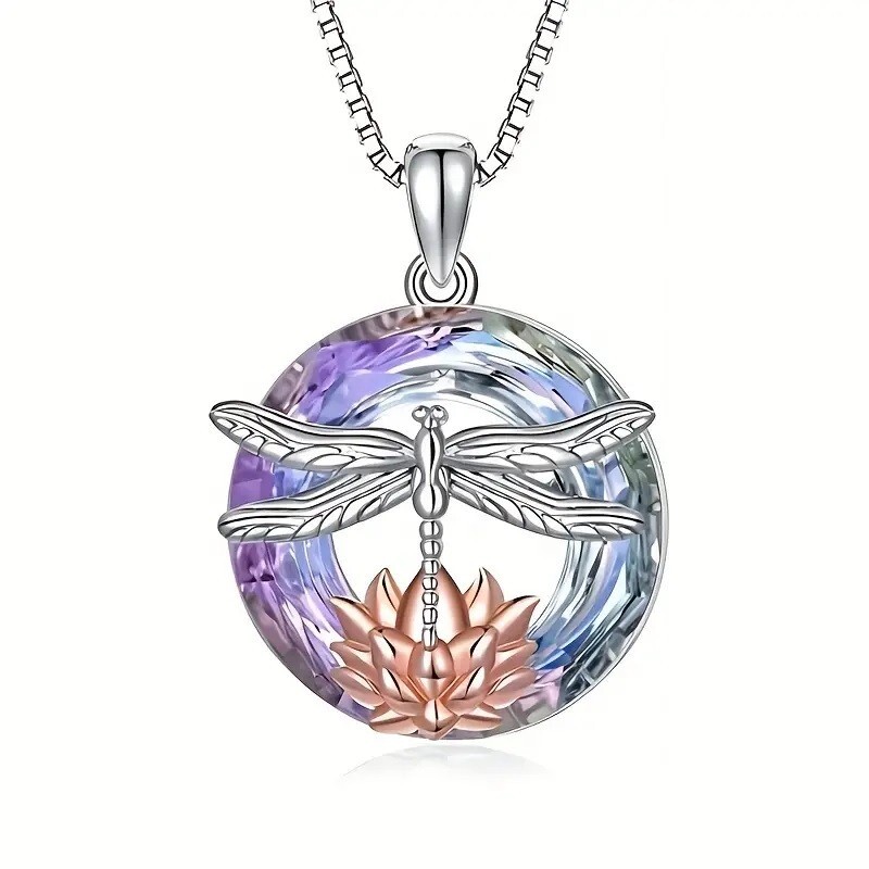 Rainbow Mystical Fire Topaz 925 Sterling Silver Charm Dragonfly Pendant Necklace