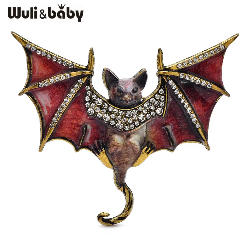 Halloween Rhinestone Bat Brooch Sparkly Costume Pin Gothic Vampire Jewelry Gift
