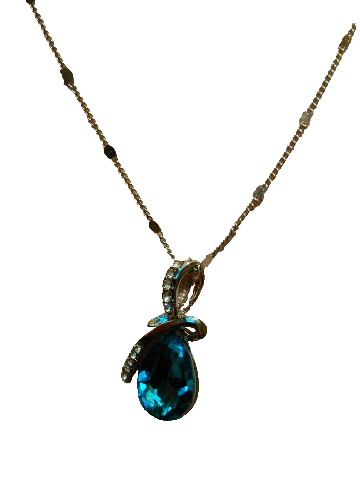 Princess Ice Platinum Plated Blue Teardrop Necklace