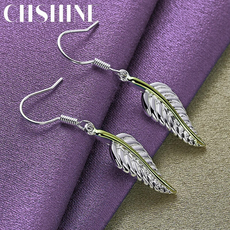 CHSHINE 925 Sterling Silver Feather Earrings Charm Jewelry Party Fashion Eardrop