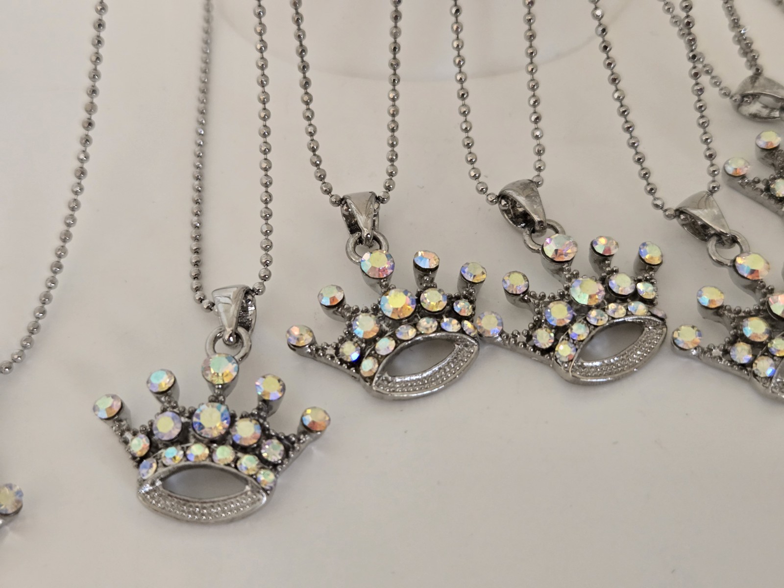 10 Pcs. Silver Crown AB Rhinestone Princess Party Bridal Shower Gifts Necklaces