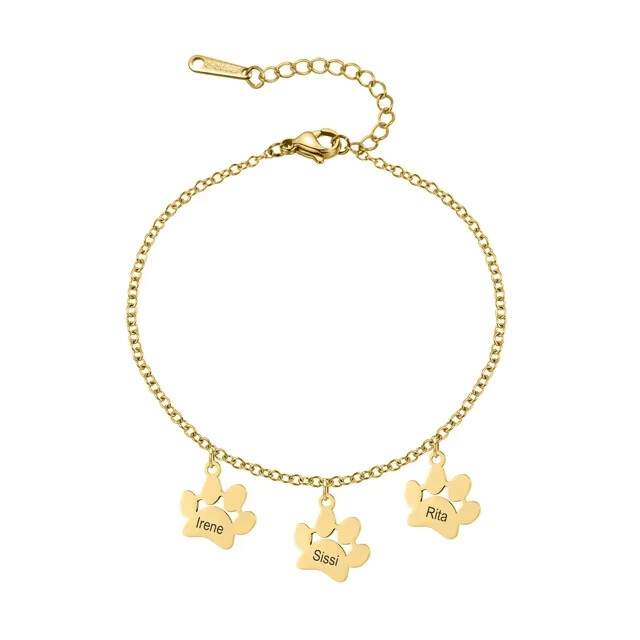 Custom 1-4 Name Dog Cat Paw Print Bracelet Pets Stainless Steel Chain Jewelry