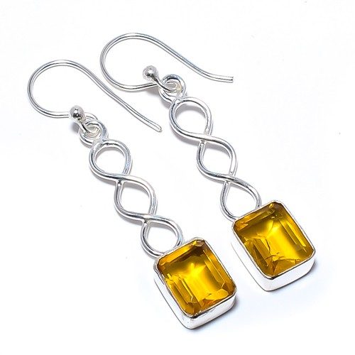 Citrine Gemstone 925 Silver Plated Spiral Earring 1.79″ A322