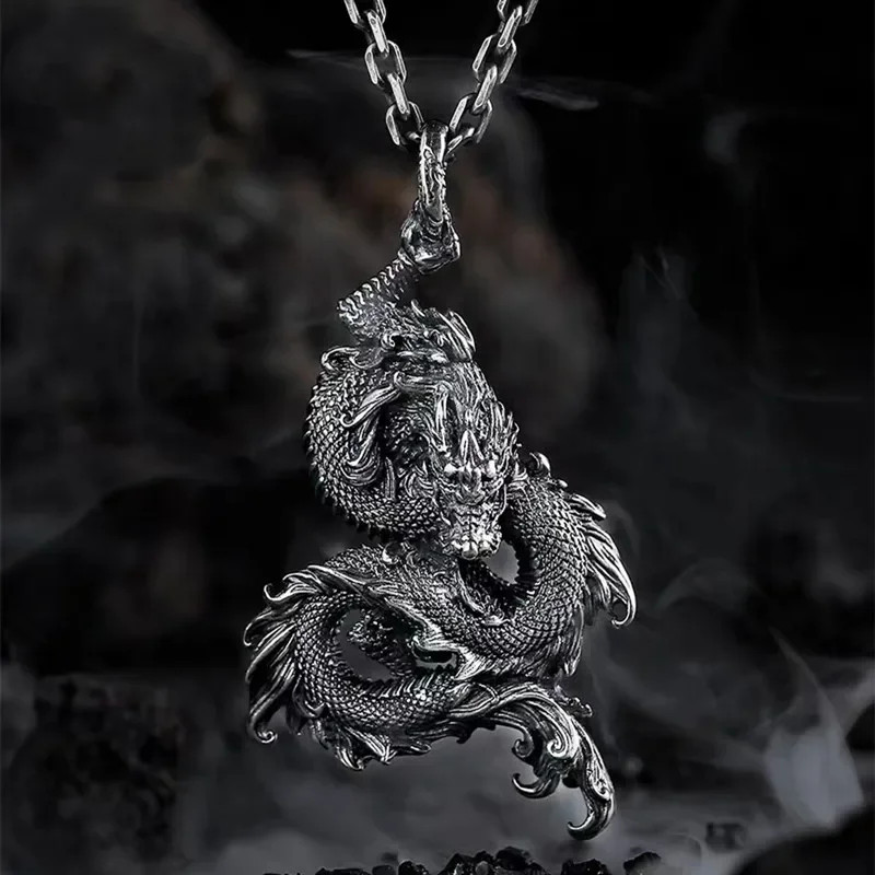 Cubic Zirconia Dragon Pendant Necklace for Men Women Amulet Jewelry