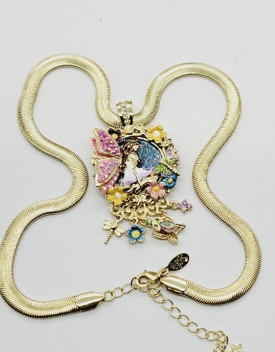 Kirks Folly Fairy Wishing Pool Foldover Magnetic Pendant Gold tone Necklace