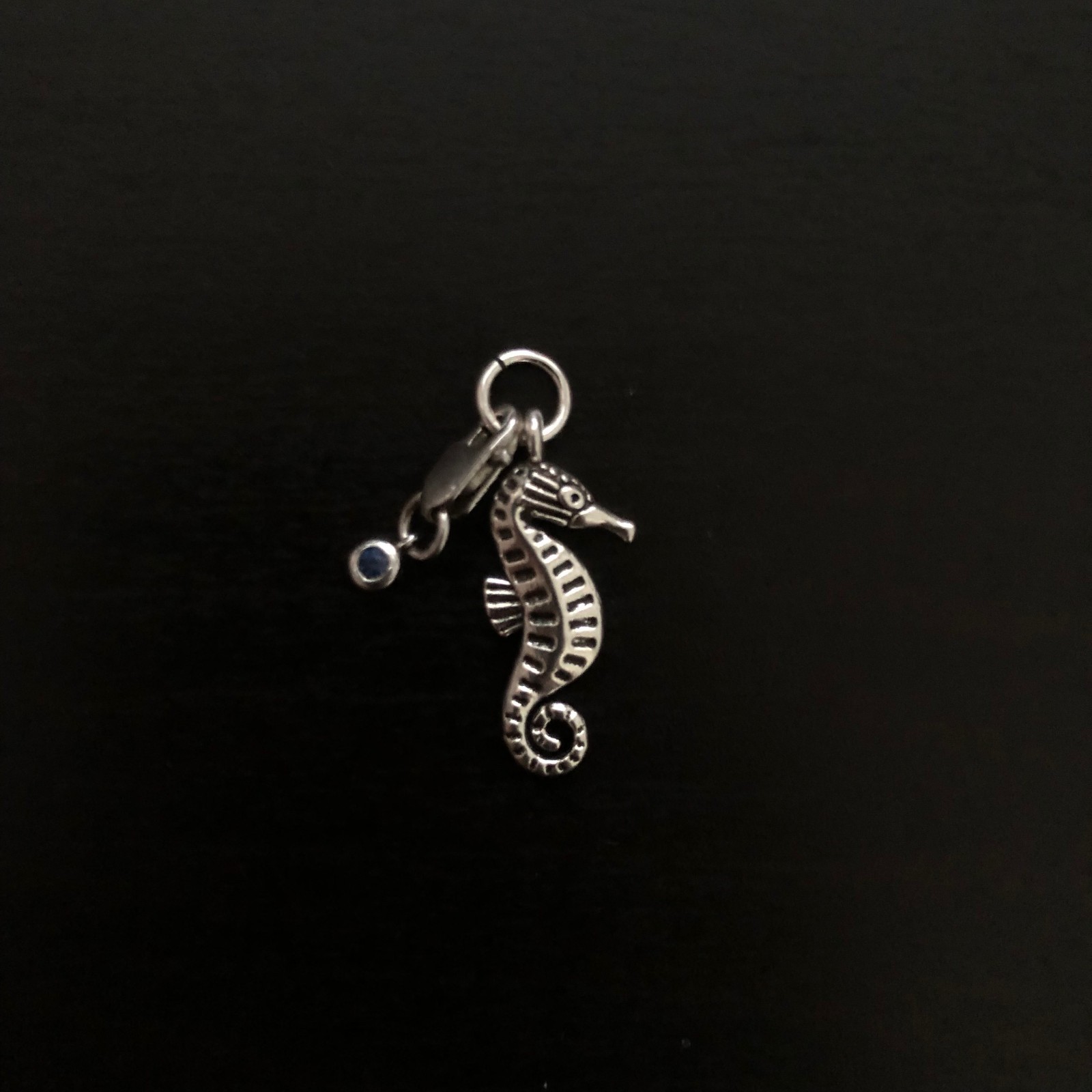 Seahorse Pendant – Silver Tone Charm + Blue Stone Lobster Clasp