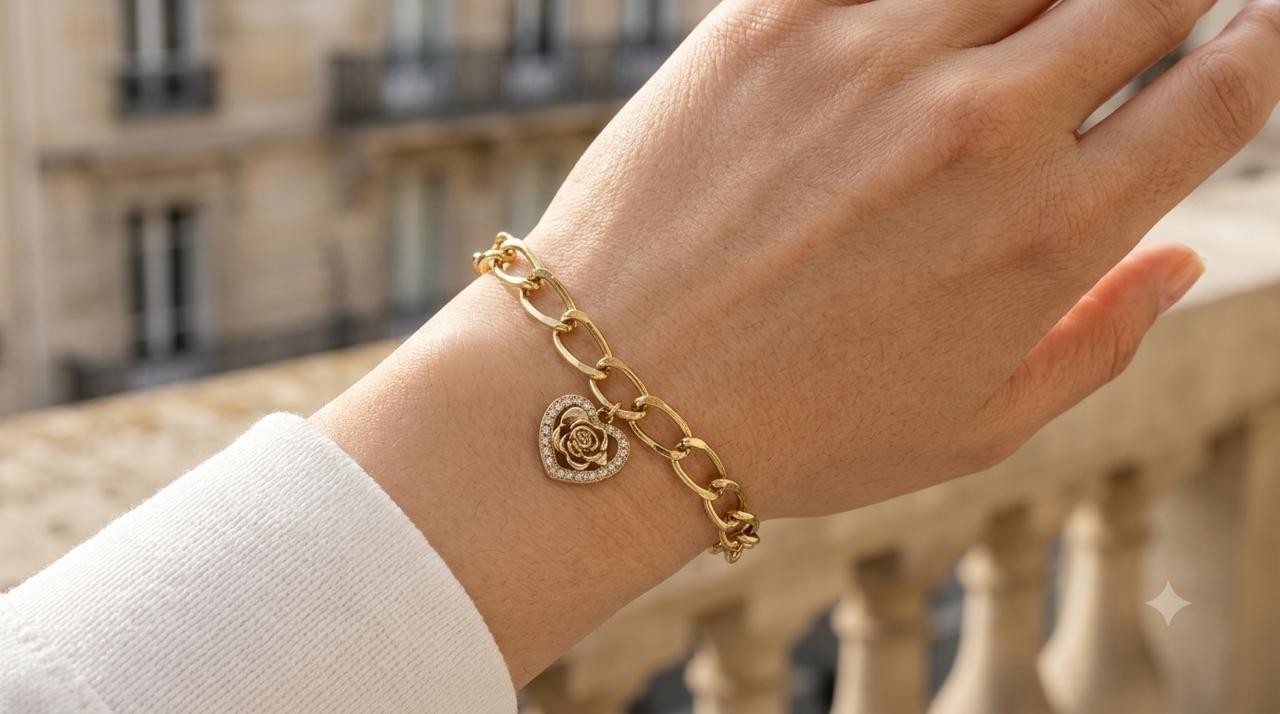 Elegant Gold Tone Chain Bracelet Heart Charm Women Fashion Jewelry Gift