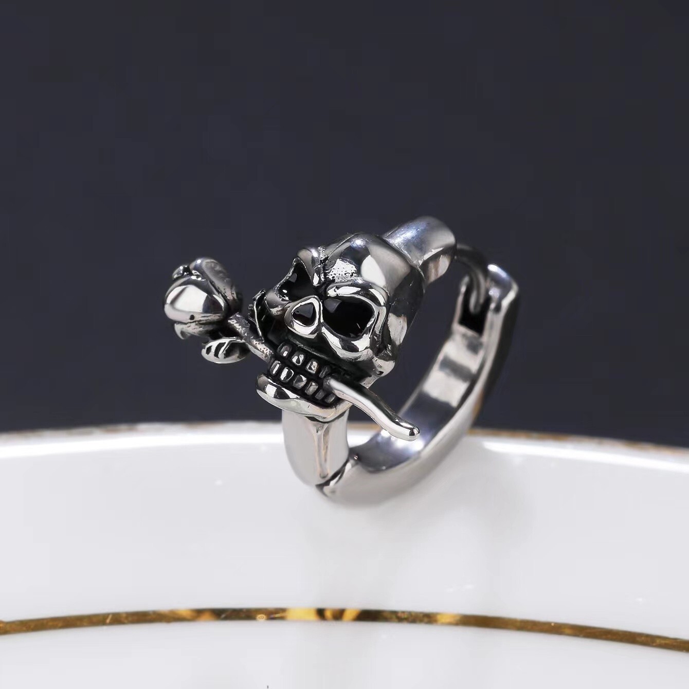 Silver Small Skull Huggie Hoop Earrings Men Women Stainless Steel Jewelry Gift