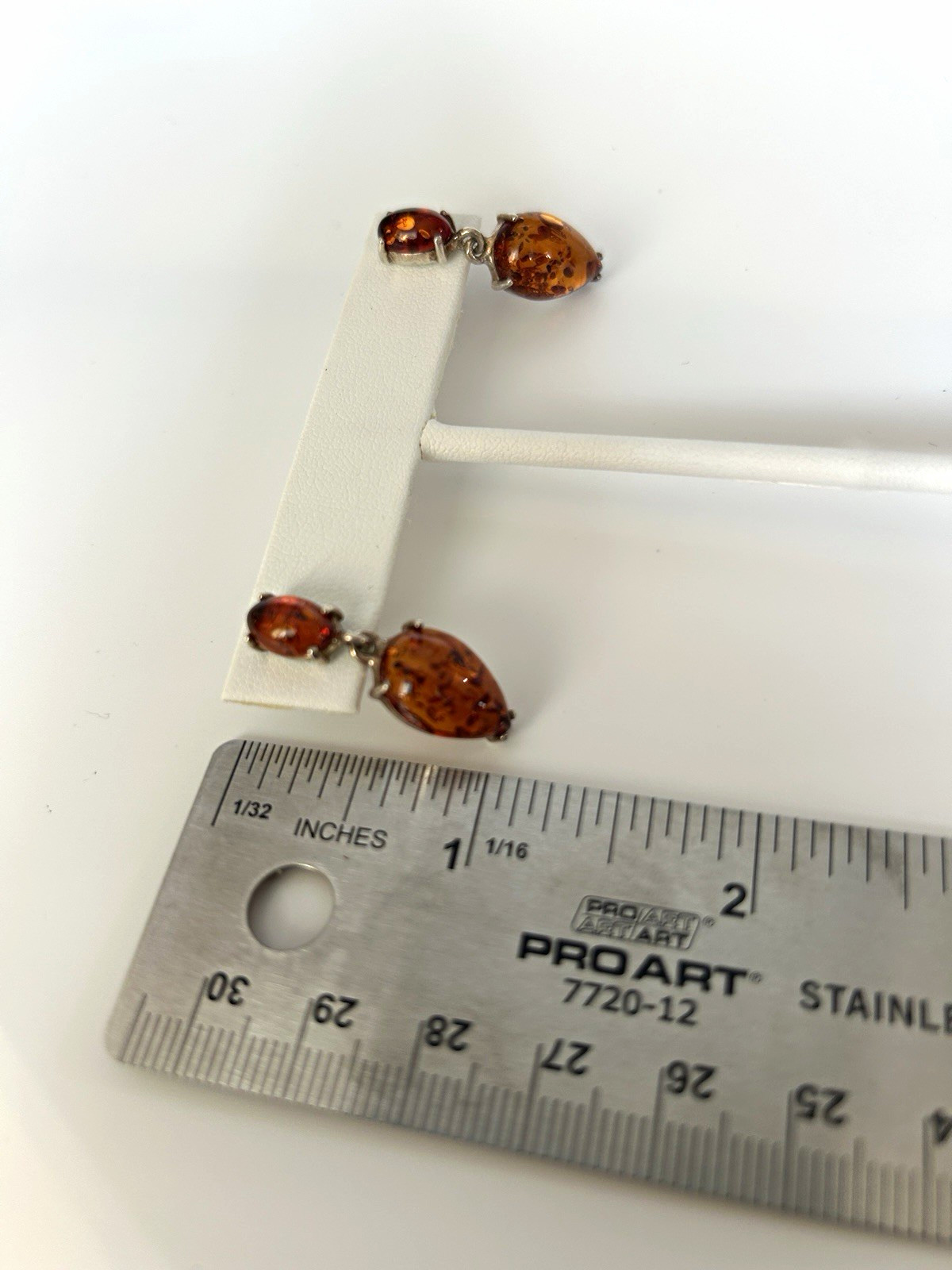 Amber Teardrop Dangle Earrings Bezel Set Butterfly Clasp – color is butterscotch