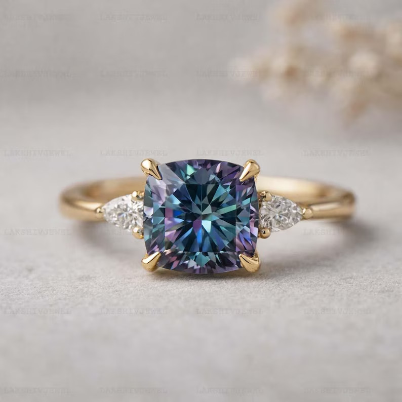 Alexandrite Ring, Gold Alloy, Anniversary Birthday Gift For Her, Women Ring