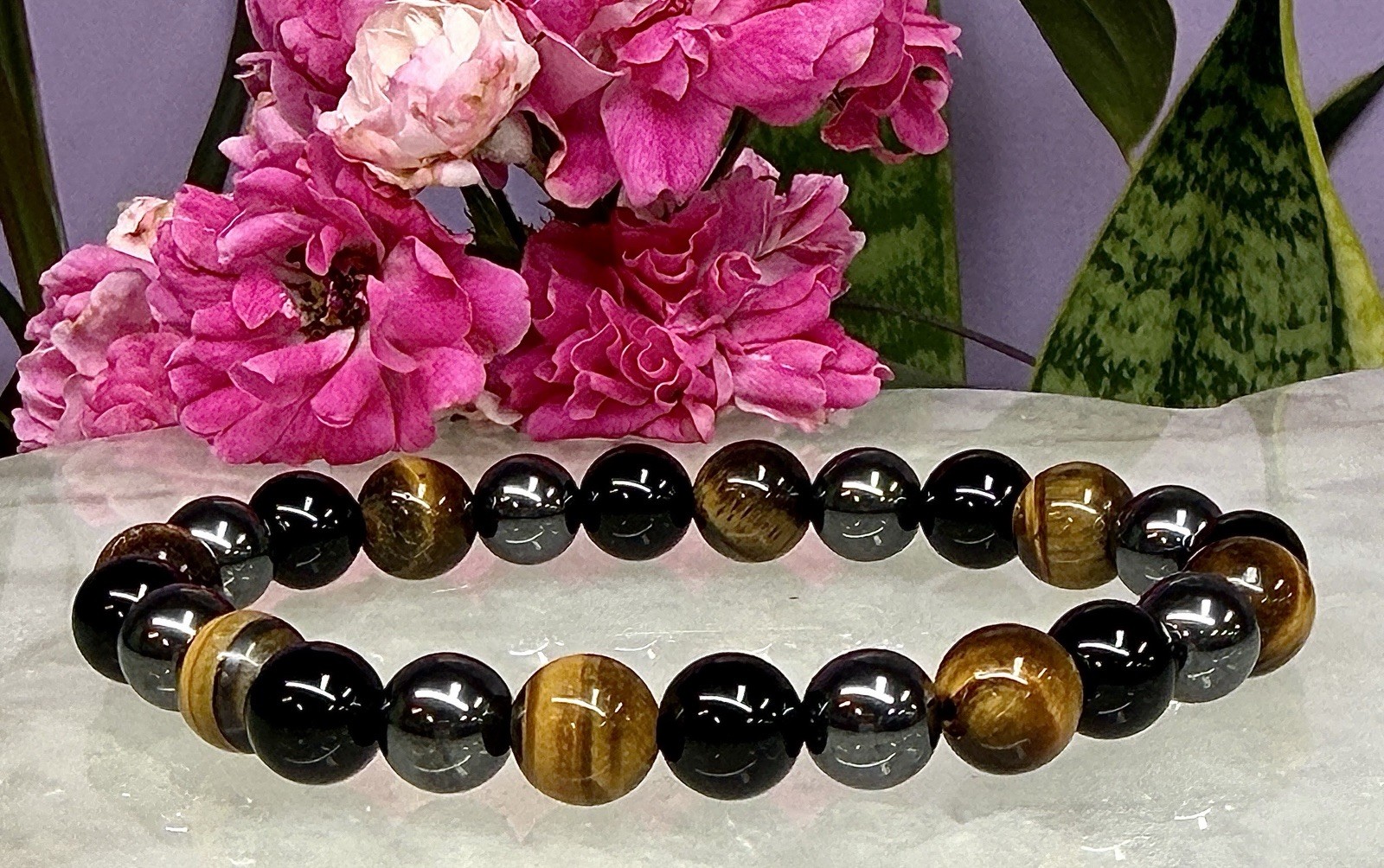 6 Pcs Protection Natural Crystal Healing Stretch Bracelets 8mm 7.5″