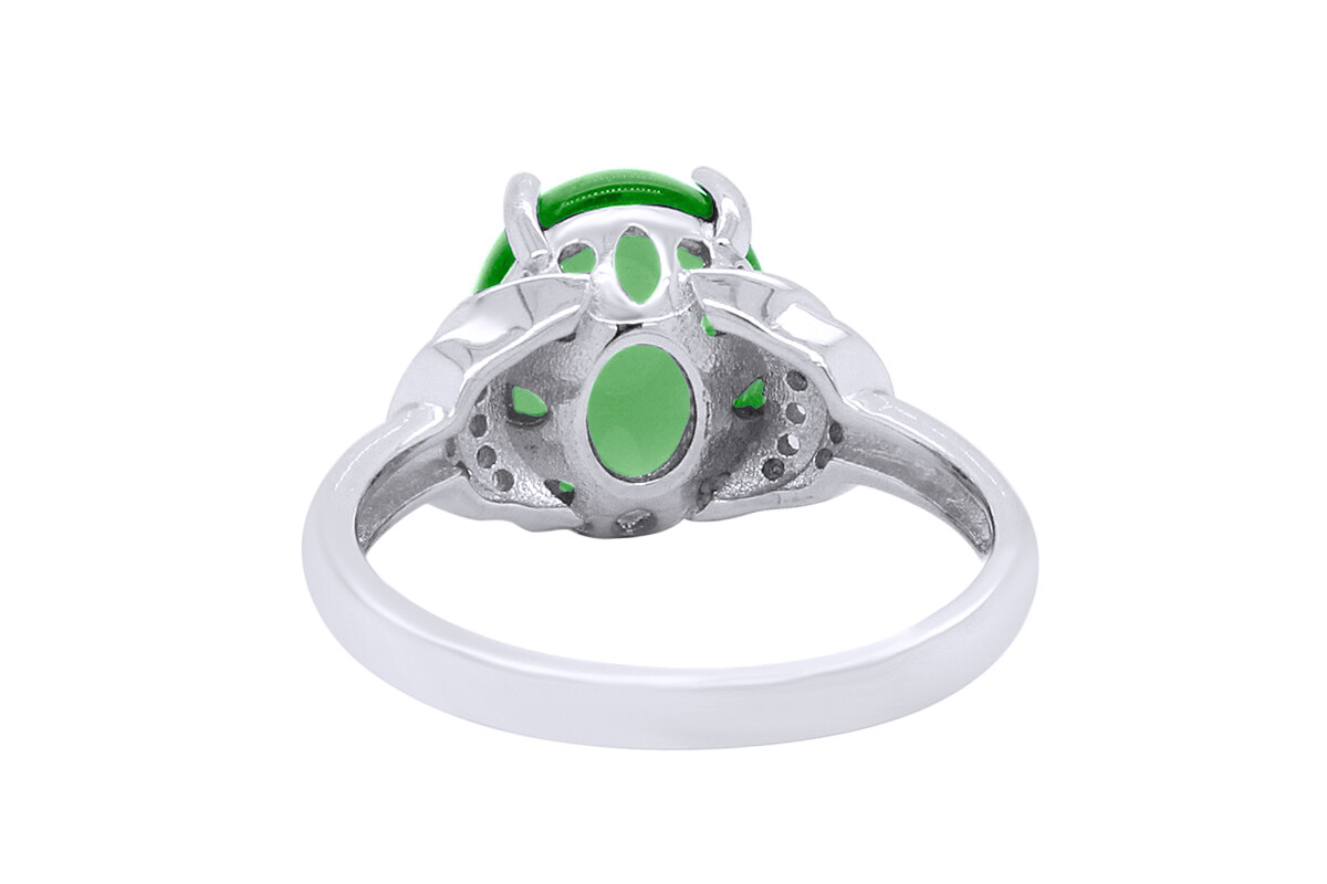 Simulated Emerald & Simulated Diamond Halo Ring In 14K White Gold Plated Size 9