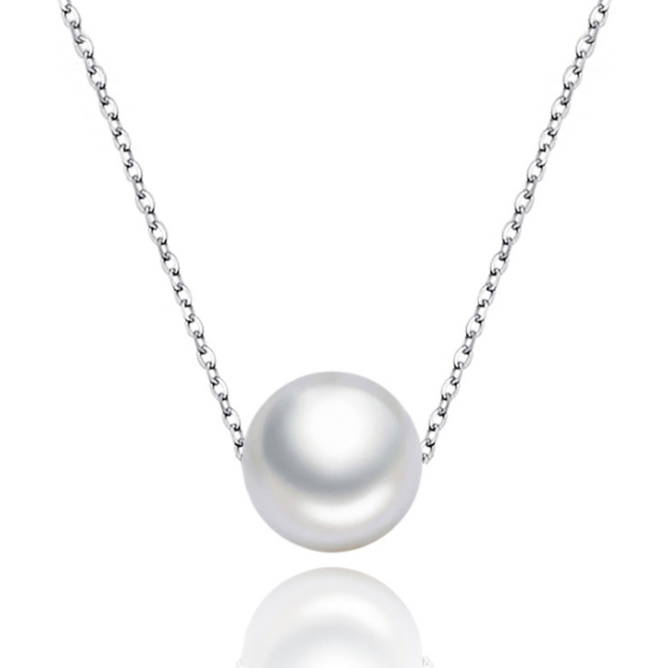 925 Sterling Silver Floating 10mm Natural Shell Pearl Pendant Necklace 18″ PE33