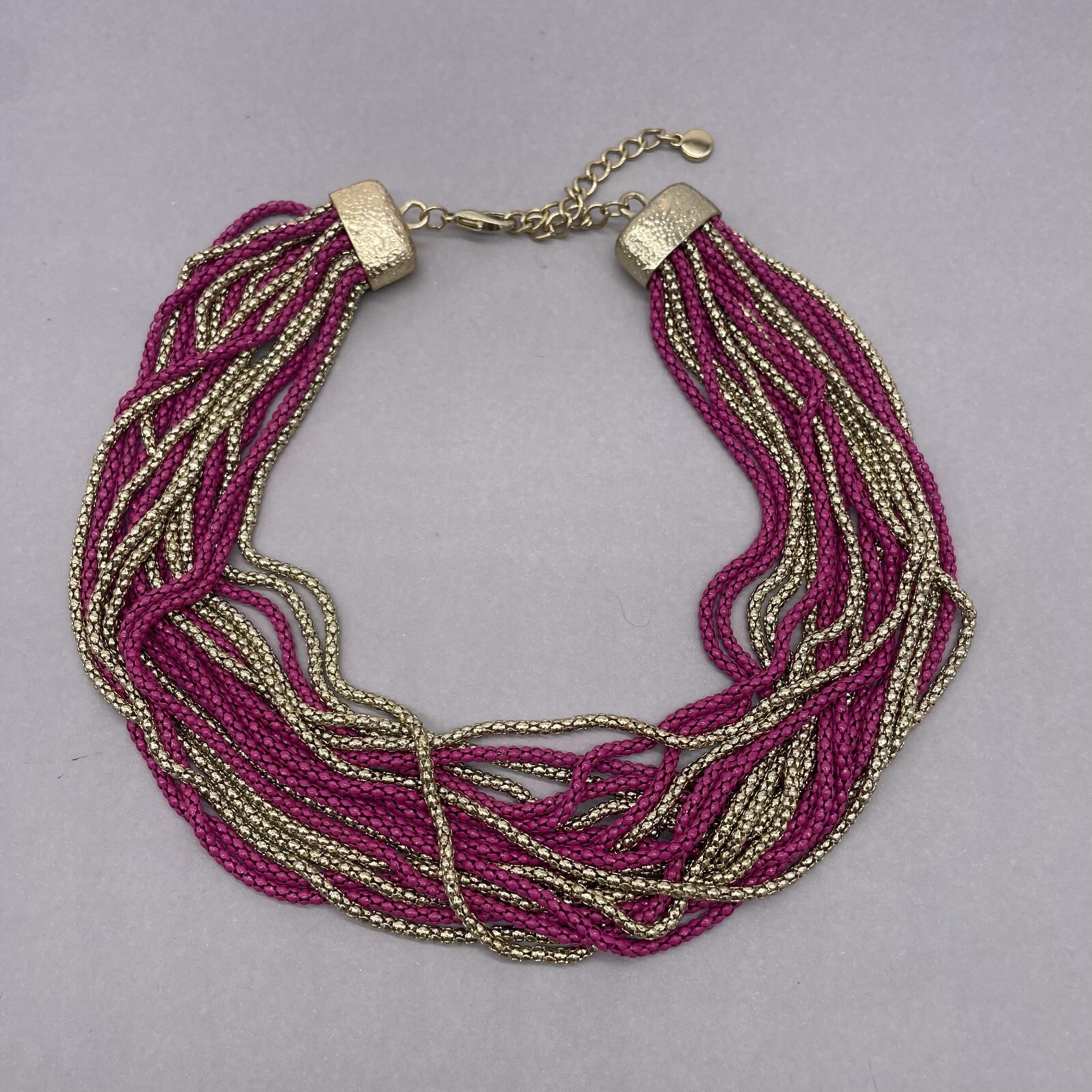 Multi Strand Popcorn Chain Necklace Lobster Closure Purple Gold Tone 19-22 Inch