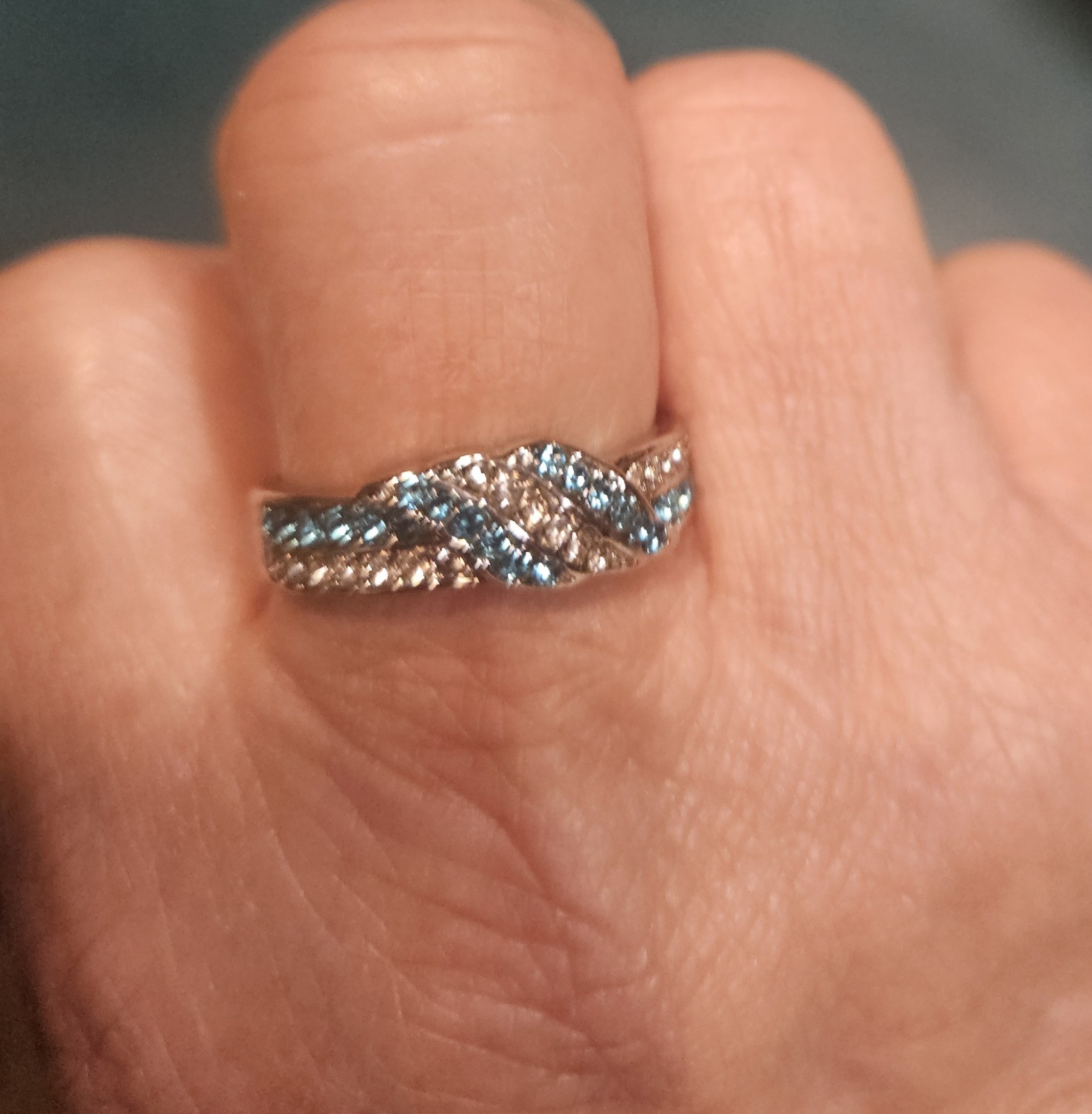 Silver Plated Ring with Light Blue and White Synthetic Zircon Stones, Size 8