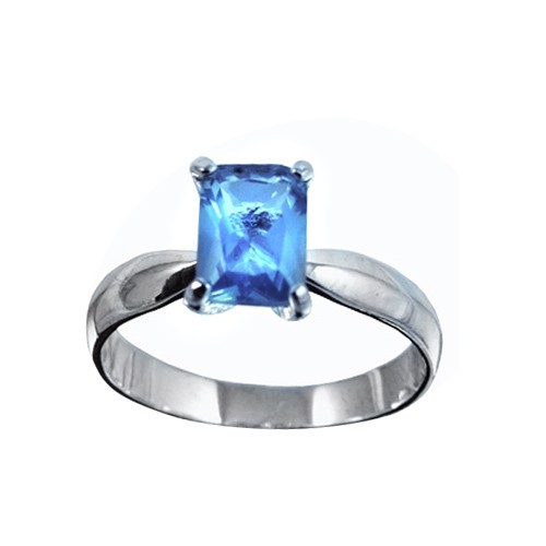 1ct Aqua Color CZ Emerald Cut Rectangle Sterling Silver Ring, Size 5,6,7,8,9,10