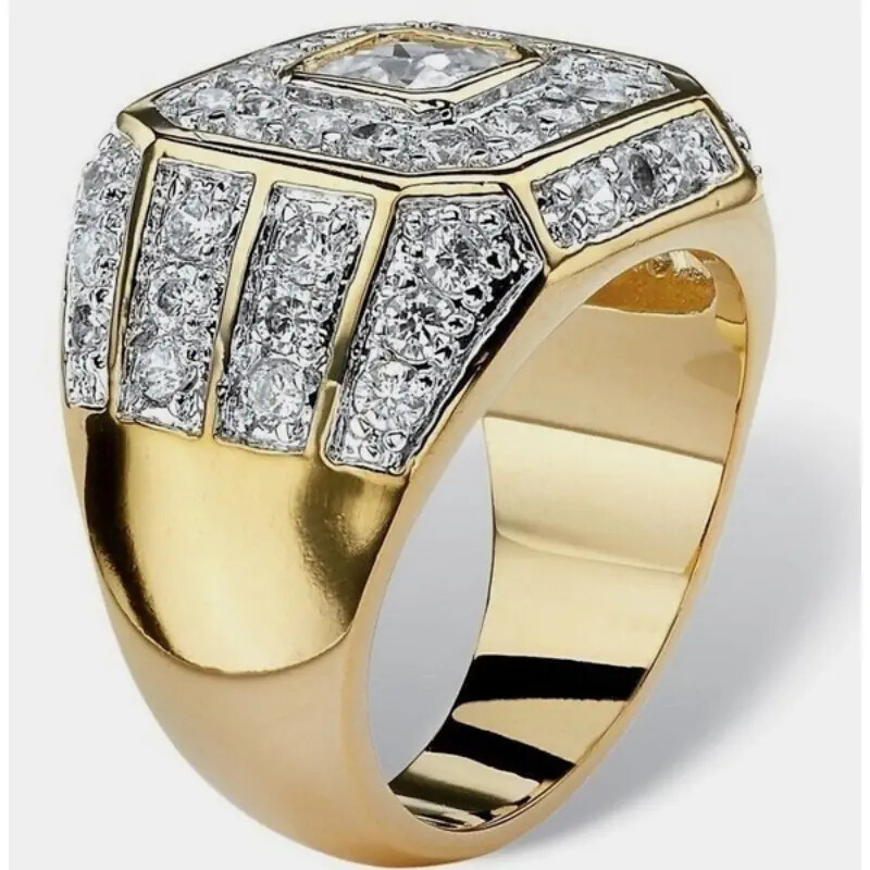Men or Women Rhinestone Gold Hip Hop Ring size 8 9 10, 11, 12