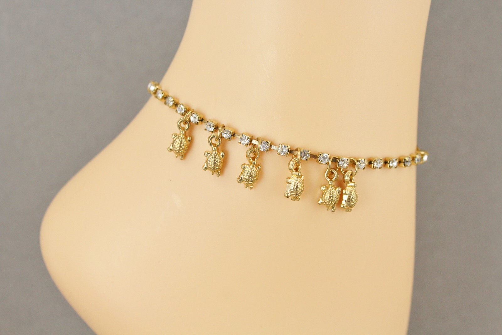gold anklet turtle pendant charm dangle adjustable ankle bracelet 8-10″