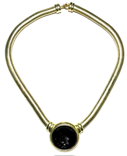 BEN-AMUN Vintage ROMAN HEAD Intaglio BLACK Statement CHOKER/Necklace SNAKE CHAIN