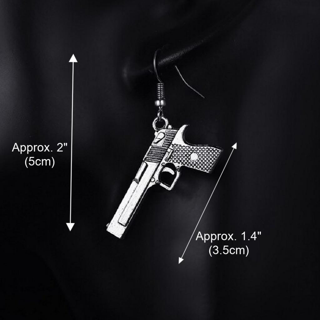 HANDGUN EARRINGS 1.4″ Charm Novelty Weapon Jewelry Gun Pistol Drop Dangle NEW