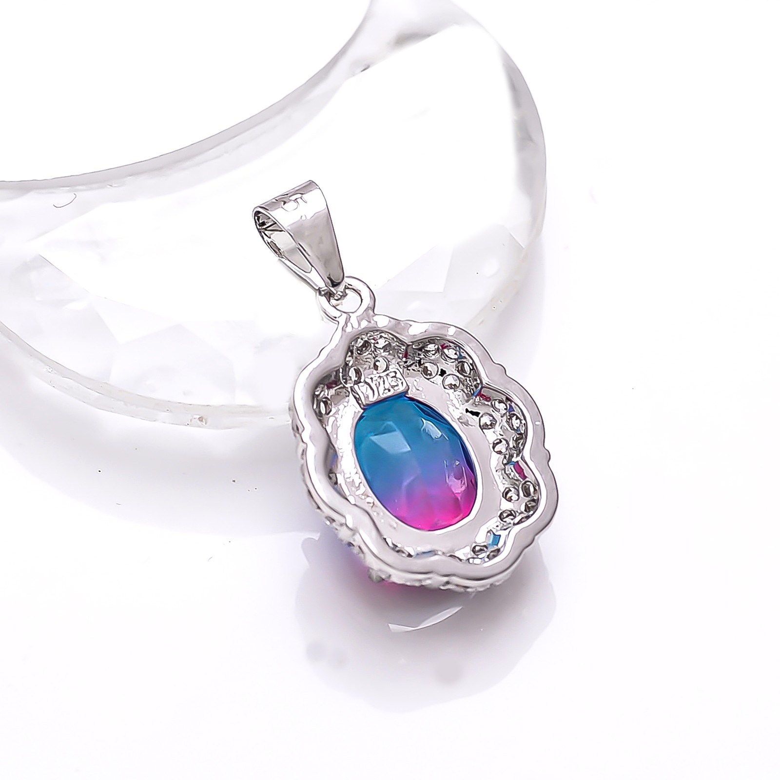 Bi-Colour Tourmaline & CZ Gemstone 925 Sterling Silver Pendant 1.00″ P79221