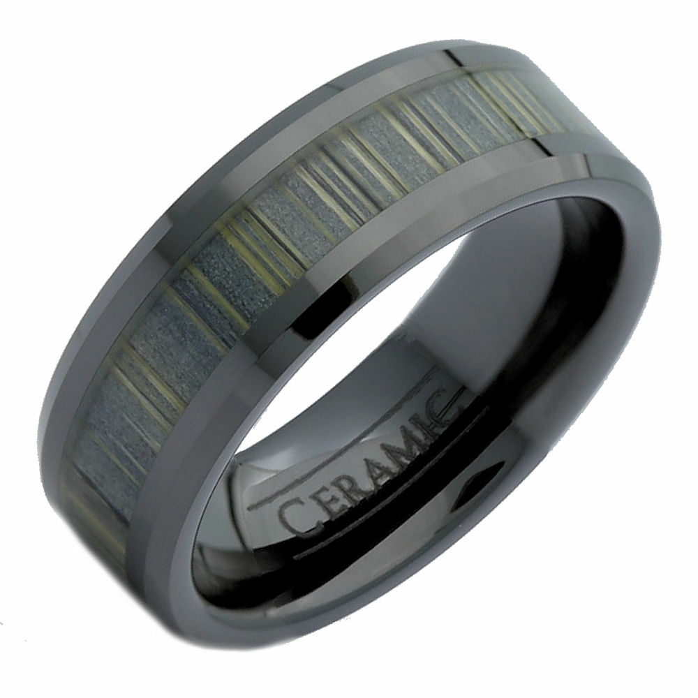 8mm Black Ceramic Wedding Band Multi Style Carbon Fiber Inlay Comfort Fit