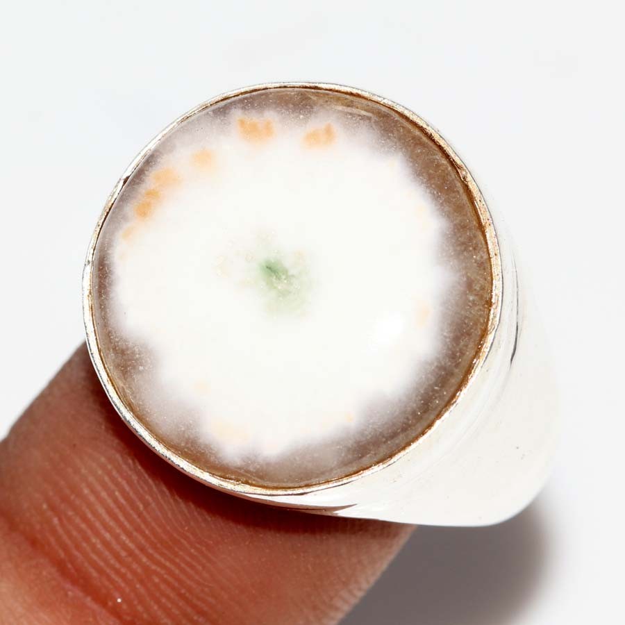 Man’S Round Solar Quartz Fine Finish 925 Silver Plated Ring US 8.5 Trendy JW
