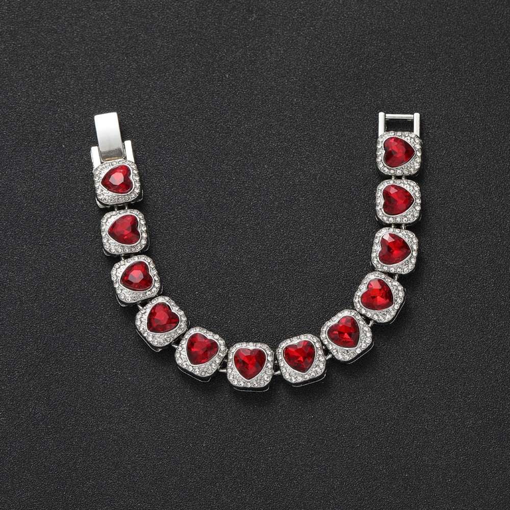Red Heart Halo Tennis Chain Stainless Steel zirconia stone unisex Love Necklace