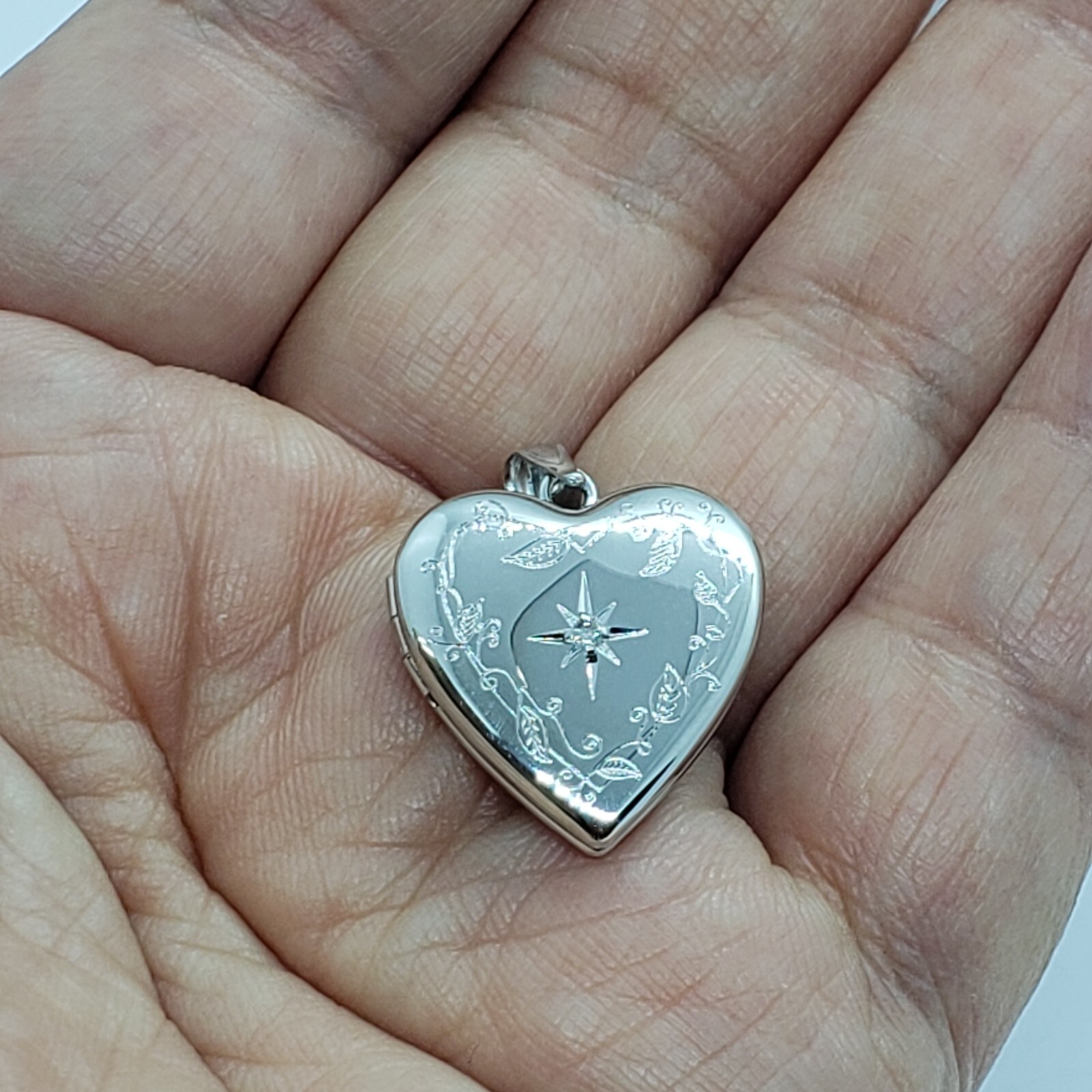 Sterling Silver Diamond Heart Locket for 2 Photo 3/4inch w/out Necklace 16-24″