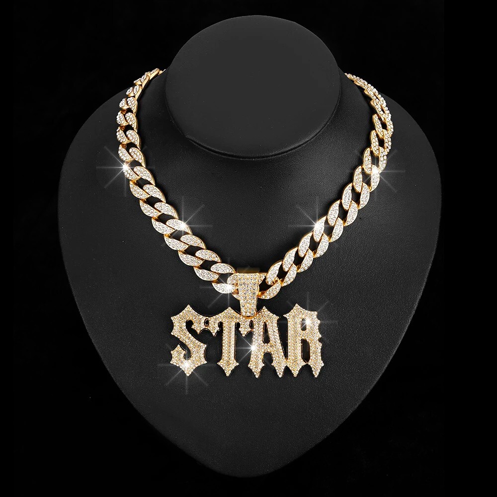 Hip Hop Iced STAR Pendant Necklace 13mm Miami Cuban Chain CZ Fashion Jewelry NEW