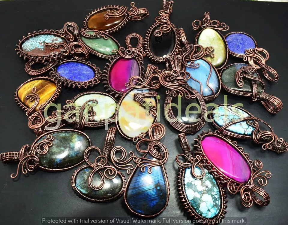 10pcs Lots !! Labradorite & Mix Gemstone Copper Wire Wrap Pendant Jewelry