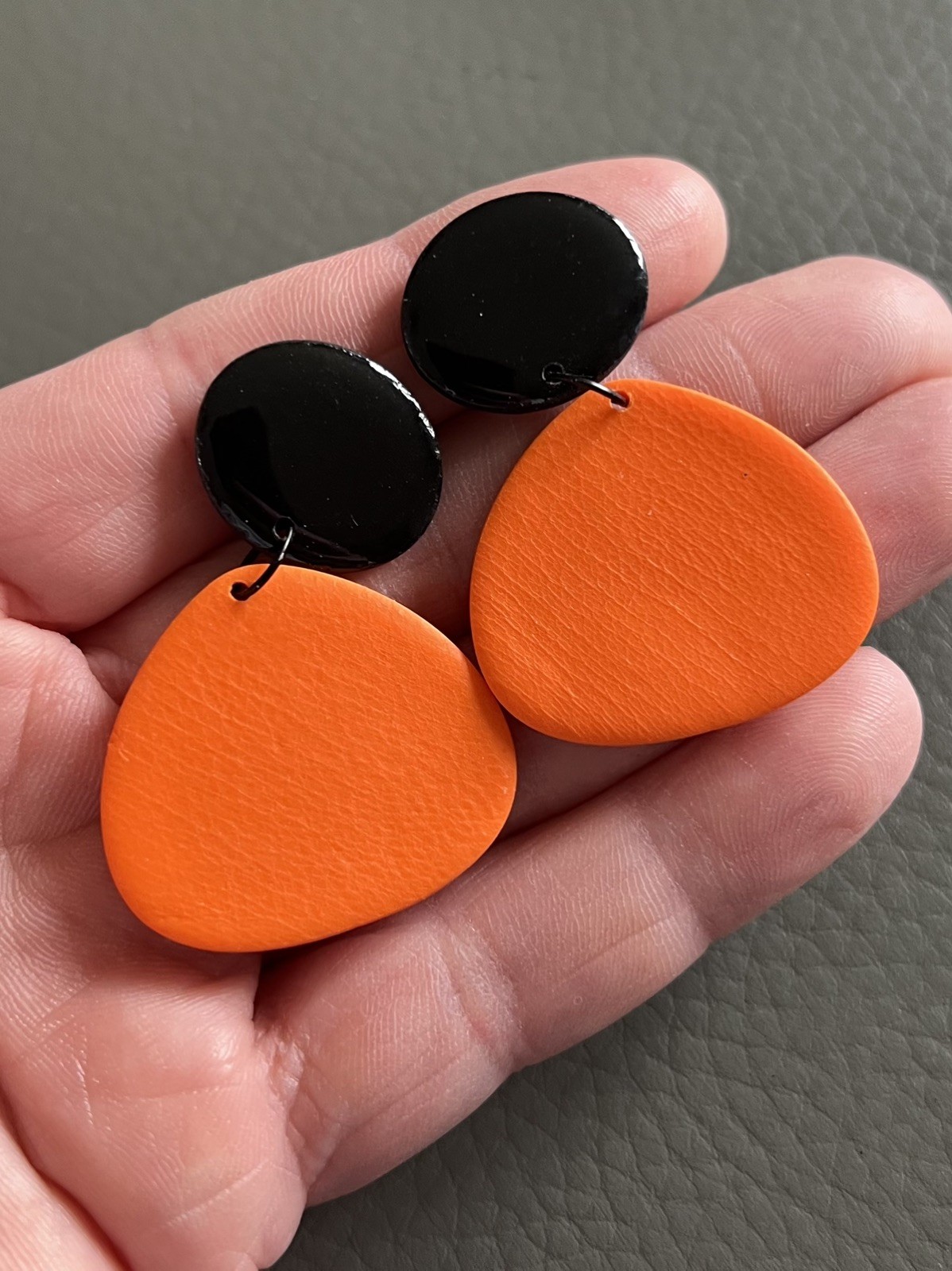 Black & Orange Polymer Clay Earrings – Modern Geometric Statement Earrings