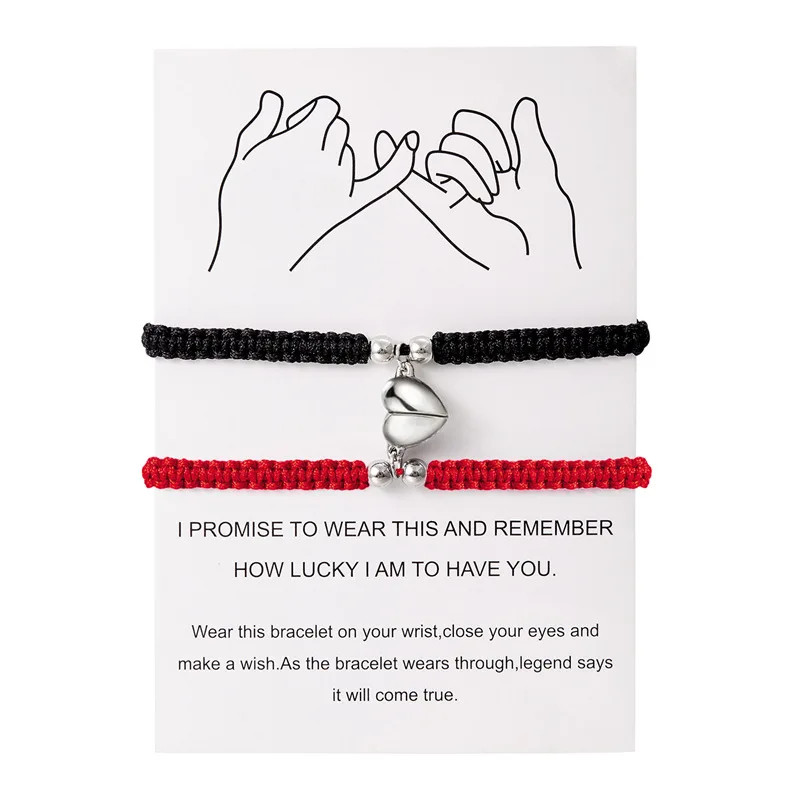 2pcs Magnetic Couple Bracelets Love Heart Shaped Matching Attraction Cat Kitten